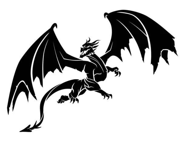 Силуэт Дизайна Дракона Полная Иллюстрация Длины — стоковый вектор