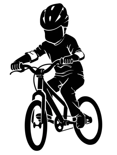 Chico Que Monta Bicicleta Silueta Activa Del Niño — Vector de stock
