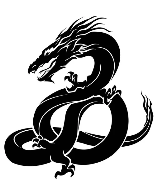 中国のドラゴン ブラックインク神話の生き物 — ストックベクタ