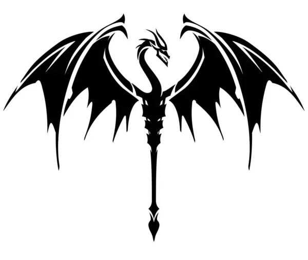 Dragon Black Ink Τατουάζ Εμπρόσθια Προβολή Εικονογράφηση — Διανυσματικό Αρχείο