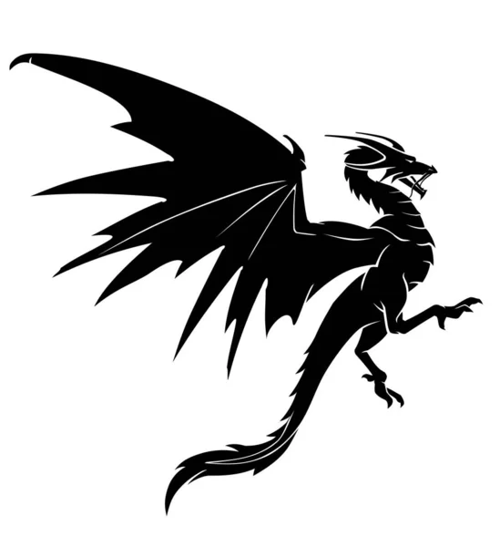 Dragon Corne Longue Silhouette Volante — Image vectorielle