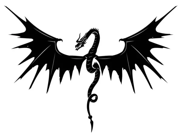 Dragon Sharp Wings Ilustração Silhueta Fantasia — Vetor de Stock