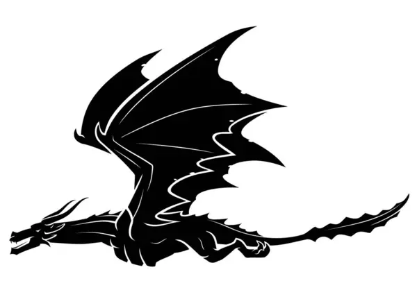 Black Dragon Flying Side View Illustration — Stock Vector
