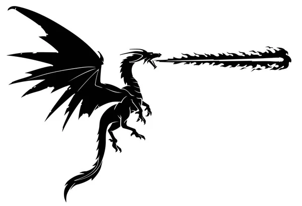 Dragon Respirant Feu Créature Mythique Ailée — Image vectorielle