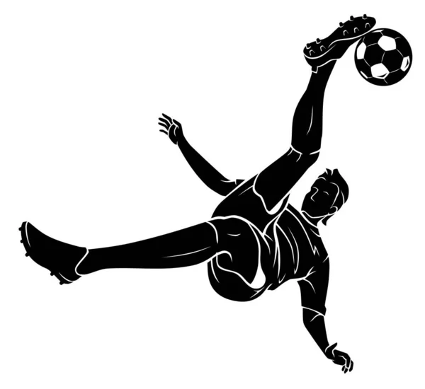 Fußball Overhead Kick Spieler Silhouette — Stockvektor
