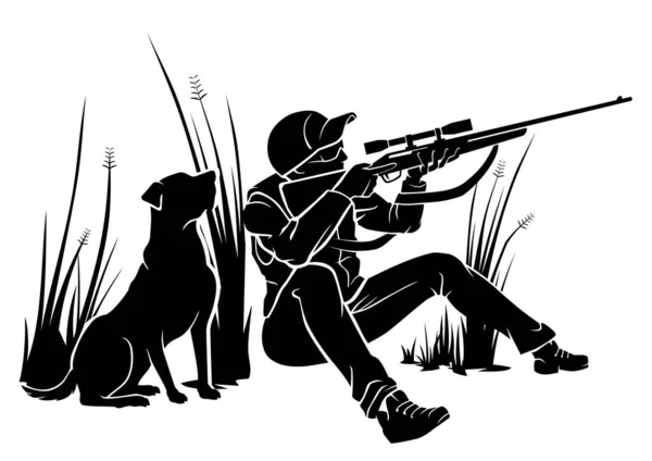 Позиция Охотника Стрельба Винтовки — стоковый вектор