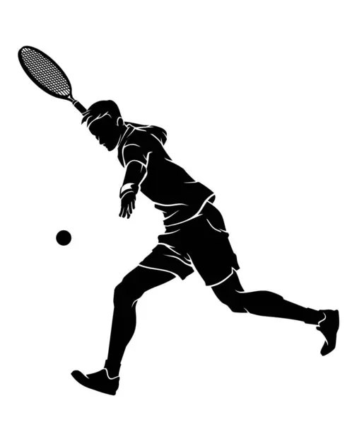 Man Tennisspelare Forehand Gunga Isolerad Siluett — Stock vektor