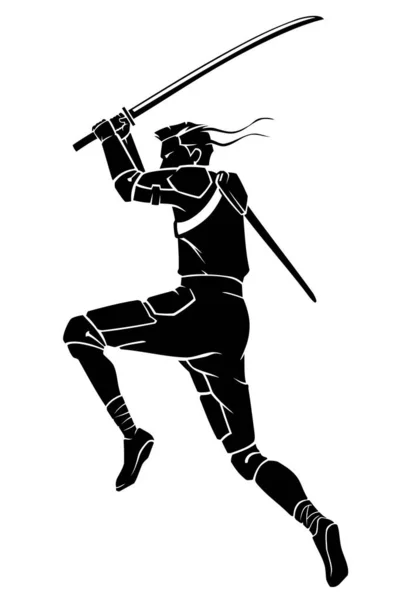 Moderner Krieger Mit Katana Schwert — Stockvektor