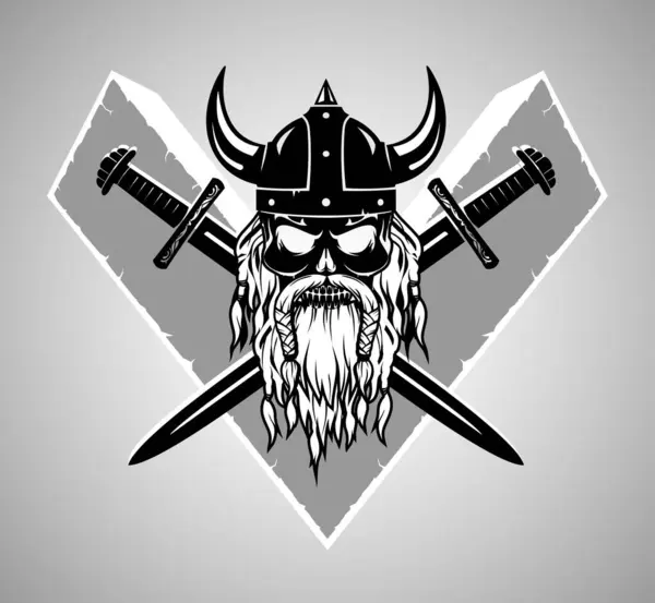 Skull Viking Crossed Swords — Stock Vector