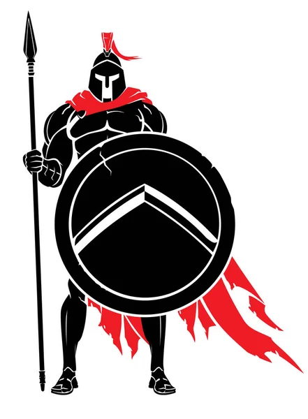 Spartans Stand Guard Medieval Soldiers Spears Shields Illustration — Stock Vector