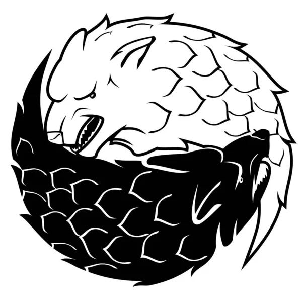 Yin Yang Symbol Design Schwarzer Und Weißer Wölfe — Stockvektor