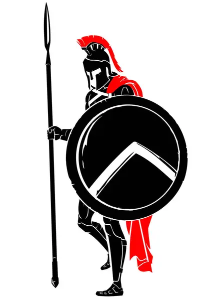 Spartan Medeltida Soldat Med Spjut Och Sköld — Stock vektor