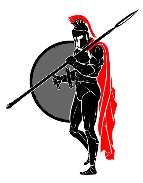 Spartanische Kriegerstellung Mit Speer Und Schild — Stockvektor