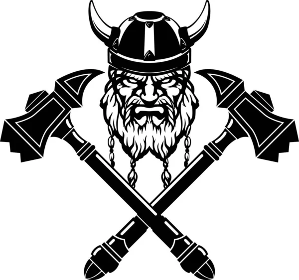 Viking Head Crossed War Hammer Emblem — Stockový vektor