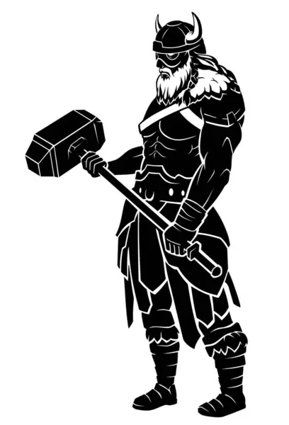Medieval Viking Postura Cuerpo Completo Silueta Detallada — Vector de stock