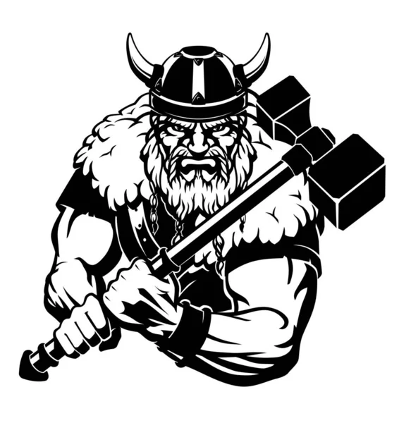 Viking Válečným Kladivem Ilustrace Středověkého Válečníka — Stockový vektor