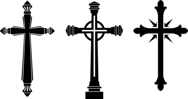 Kruisbeeld Kruis Symbool Silhouet Set — Stockvector
