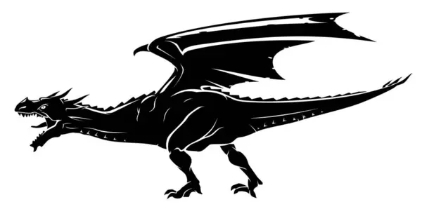 Dragon Rage Side View Silhouette — Διανυσματικό Αρχείο