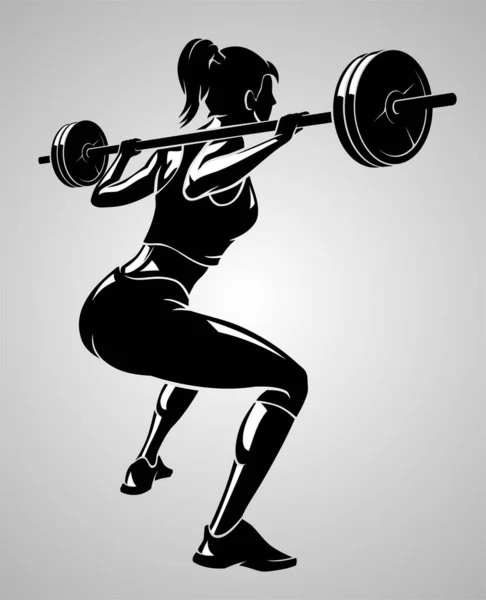 Female Lift Barbell Exercise Shadowed Illustration — Stock Vector