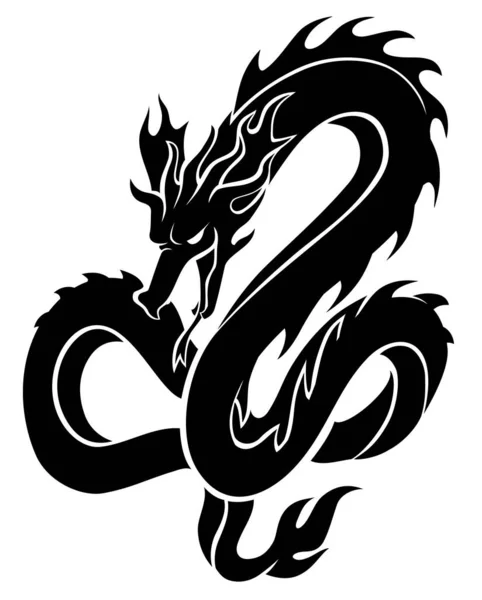 Silhouette Dragon Chinois Feu Sans Ailes — Image vectorielle