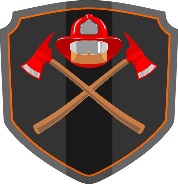 Symbole Insigne Pompier Noir Hache Croisée Casque — Image vectorielle