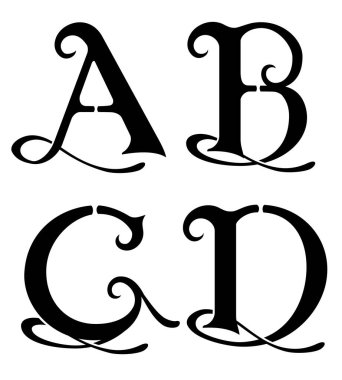 Monogram Tasarım Büyük Harf A, B, C & D
