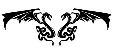 İki Siyah Ejderha Tasarımı Amblemi