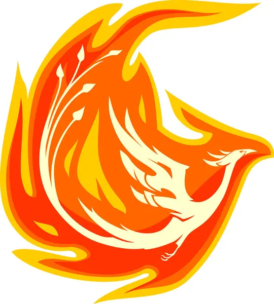 Phoenix Flammendes Feuer Einfarbige Schichten — Stockvektor