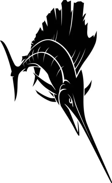 Segla Fisk Snabbaste Simmare Havet Silhuett Illustration — Stock vektor