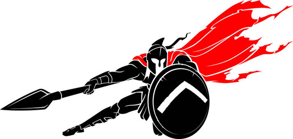 Спартанский средневековый воин, с красным плащом