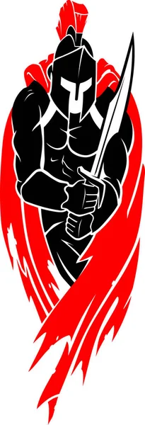 Spartanischer Krieger Mit Schwert Illustration Von Der Vorderseite — Stockvektor