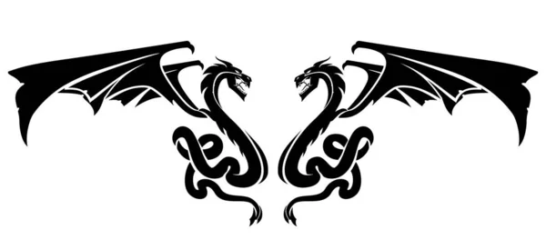 Два Чорні Дракони Дизайн Емблема — стоковий вектор