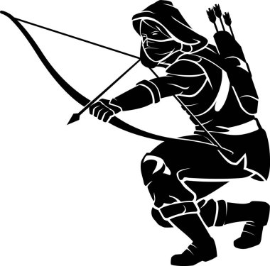 Çömelmiş Ortaçağ Okçu Suikastçısı Silueti