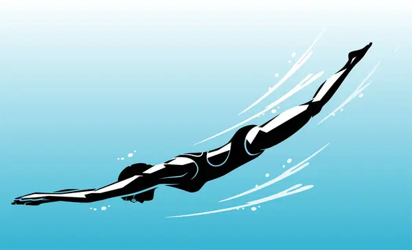 Female Swimmer Dive Underwater Swimming Pool — Stock Vector
