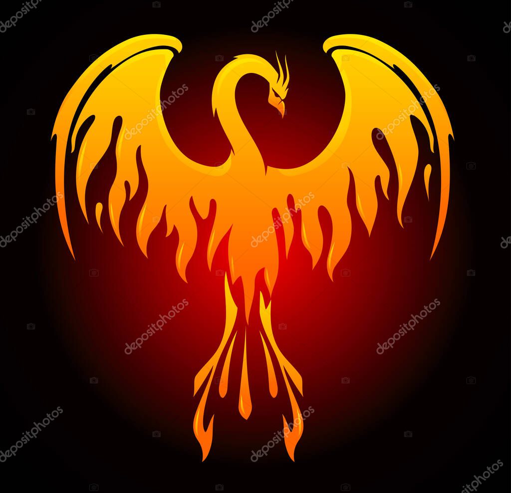 Phoenix Bird Burning Wings, Abstract Illustration