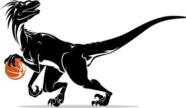 Yırtıcı Dinozor, izole edilmiş bir ilüstrasyon elinde bir basketbol topu tutuyor.