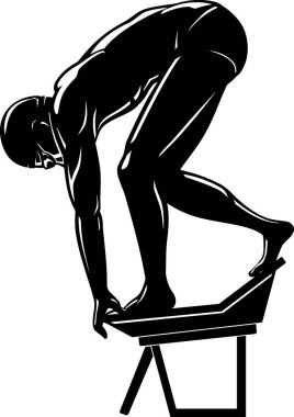 Dalış Platformunda Erkek Yüzücü Silueti