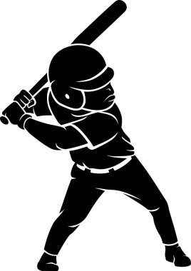 Beyzbol oynayan çocuk, çizgi film silueti.