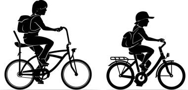 Klasik Çocuk Bisikleti Okula, 1980 'lerin Siluet Tarafı Görünümü