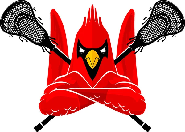 Lacrosse Cardinal Bird Sport Mascot Vector Illustration Stock Vector