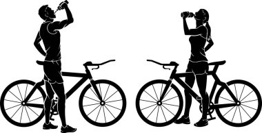 Cyclist Couple Drinking, Active Sport Illustration clipart