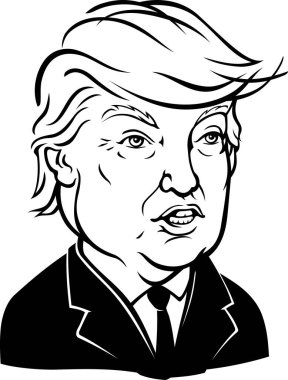 9 Mart 2016: Cumhuriyetçi başkan adayı Donald John Trump 'ın karikatürü beyaz arka planda izole edildi