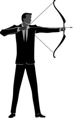 İşadamı Archer - Yönetici silueti, hedefini hedef alan kurumsal bir kavram
