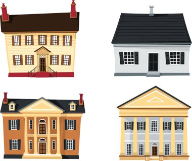 Klasik Uyanış Evleri, karikatür tarzında farklı eski mimari setleri