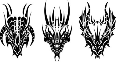 Dragon Head Tattoo-Three variations tribal style tattoo set clipart