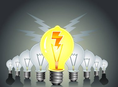 New Energy Idea - Light bulb lit up first against the group