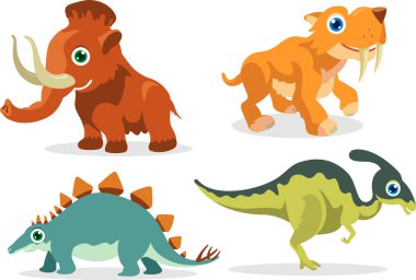 Prehistoric Cartoon Animals - Cute set of extinct species once dominated the earth clipart