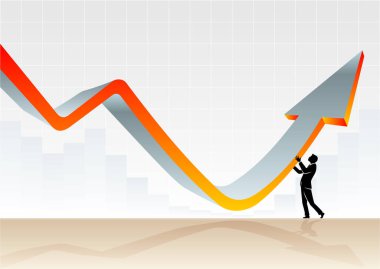 Grafik Finansal Kurtarma - İşadamının gücü büyük bir oku yukarı doğru büküyor
