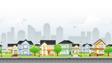 Residential Community-Detaated house Illustration çizgi film biçimi, kompozisyon yatay olarak kaplanmıştır