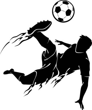 Futbol Zıplama Futbolcusu güçlü bir tekme atıyor